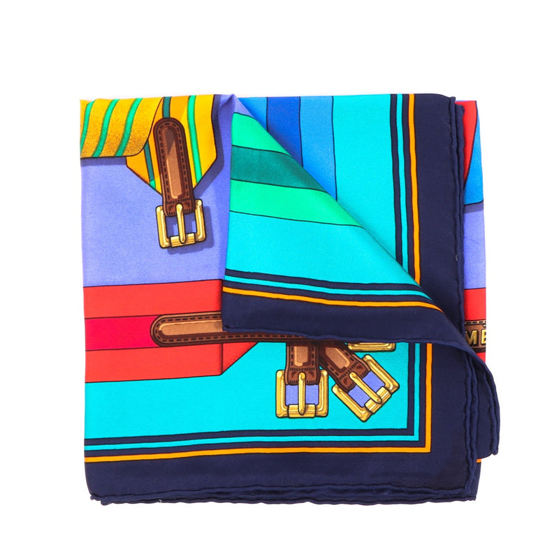 Buy an authentic Hermès Blue Carré Les Sangles Finess Silk Scarf in excellent condition at Labellov in Antwerp.