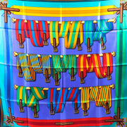Buy an authentic Hermès Blue Carré Les Sangles Finess Silk Scarf in excellent condition at Labellov in Antwerp.