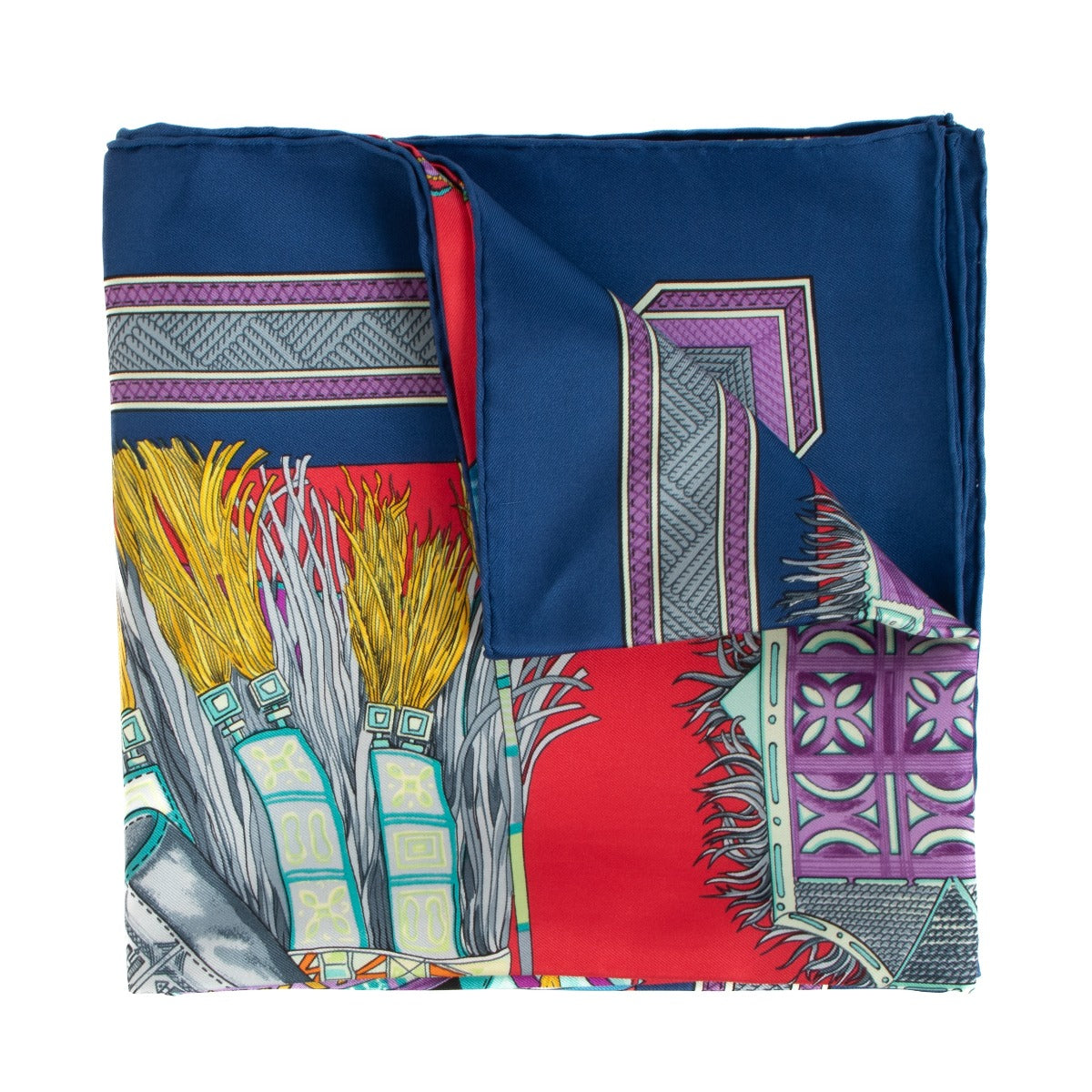 Hermès Red Cuirs du Desert Carré 90 Silk Scarf