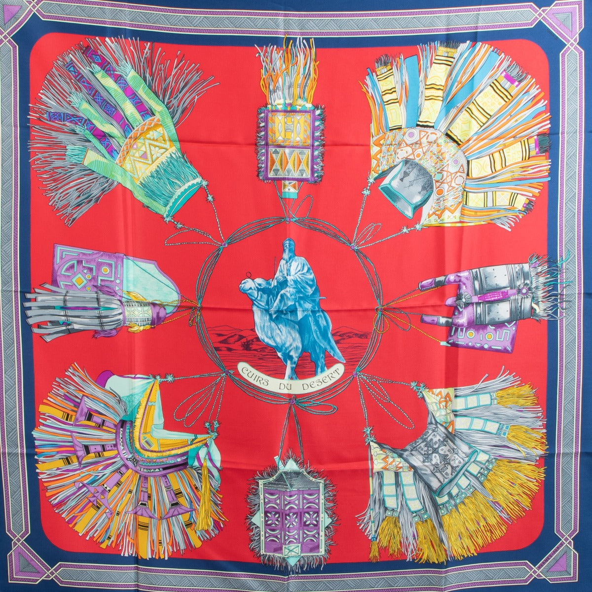 Hermès Red Cuirs du Desert Carré 90 Silk Scarf