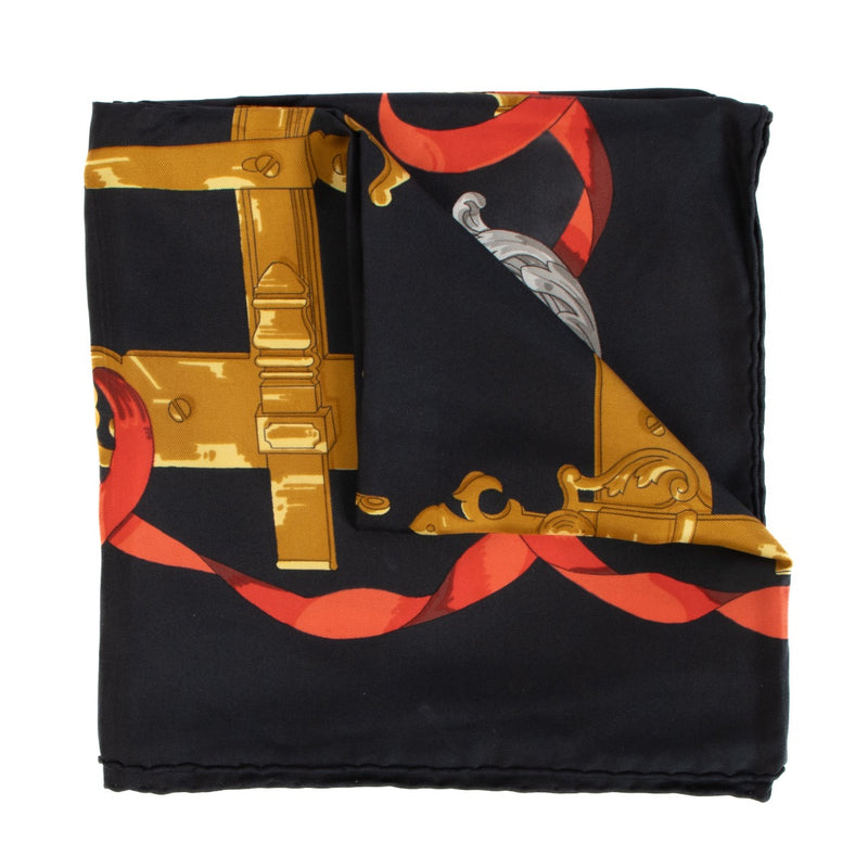 Shop safe online at Labellov in Antwerp, Brussels and Knokke this 100% authentic second hand Hermès Black 'Ferronnerie' Carré 90 Silk Scarf