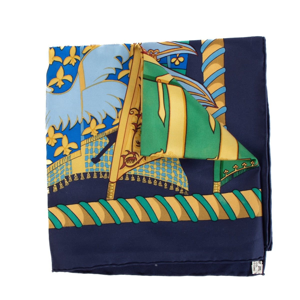 Shop safe online at Labellov in Antwerp, Brussels and Knokke this 100% authentic second hand Hermès Multicolor Etendards Et Bonnières Silk Scarf