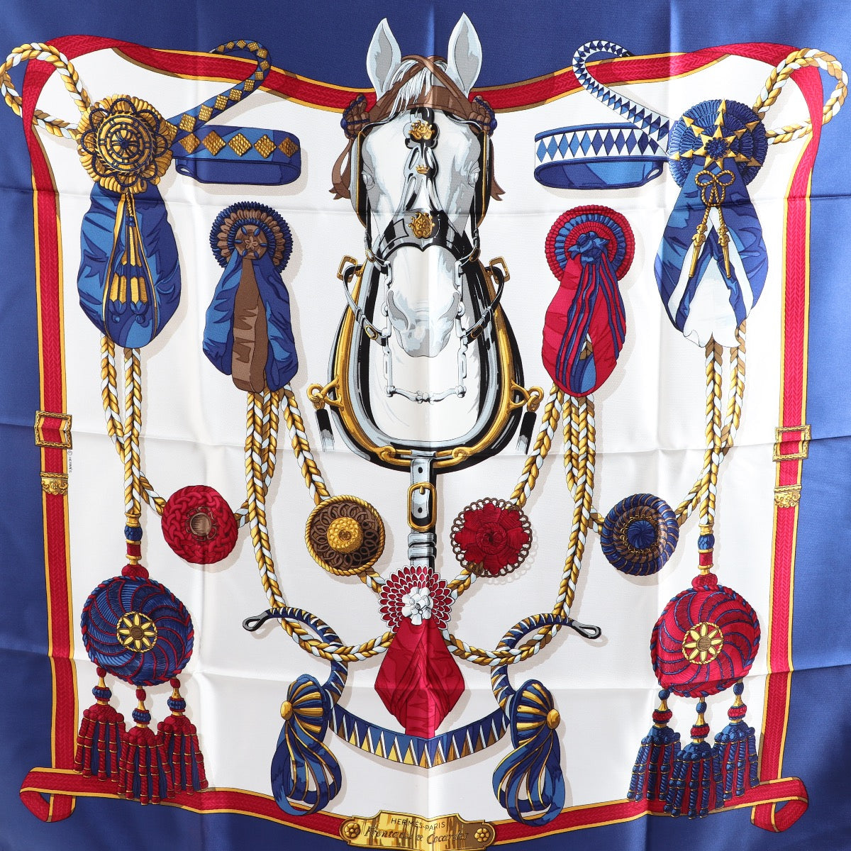 Buy an authentic Hermès Carré Frontaux Et Cocardes Silk Scarf in excellent condition at Labellov in Antwerp.