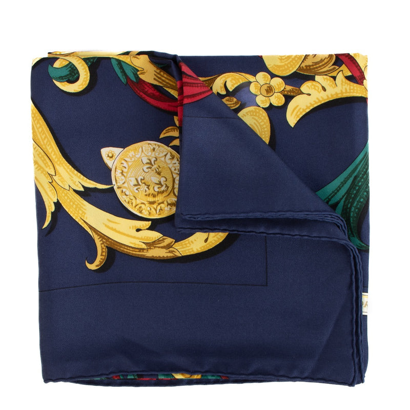 Shop safe online at Labellov in Antwerp, Brussels and Knokke this 100% authentic second hand Hermès Navy Blue Le Mors 'A La Conétable' Silk Scarf