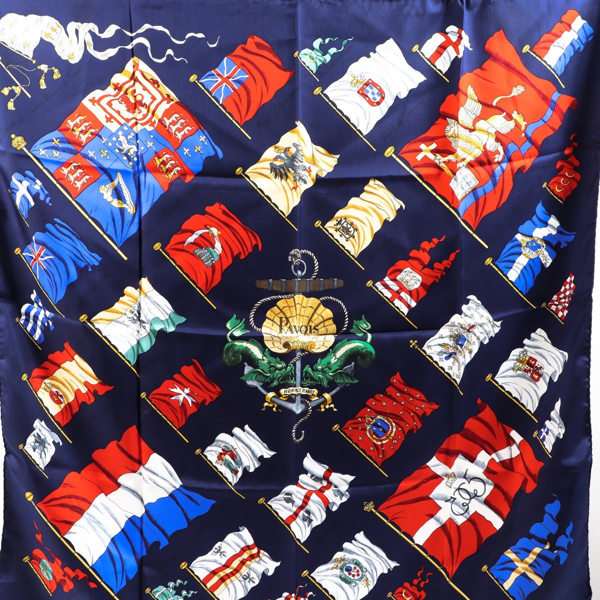 Buy an authentic Hermès Blue Pavois Silk Scarf in excellent condition at Labellov in Antwerp.
