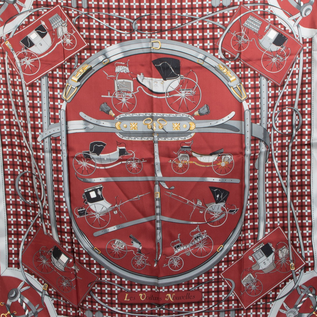Hermès Red Les Voitures Nouvelles Carré 90 Silk Scarf