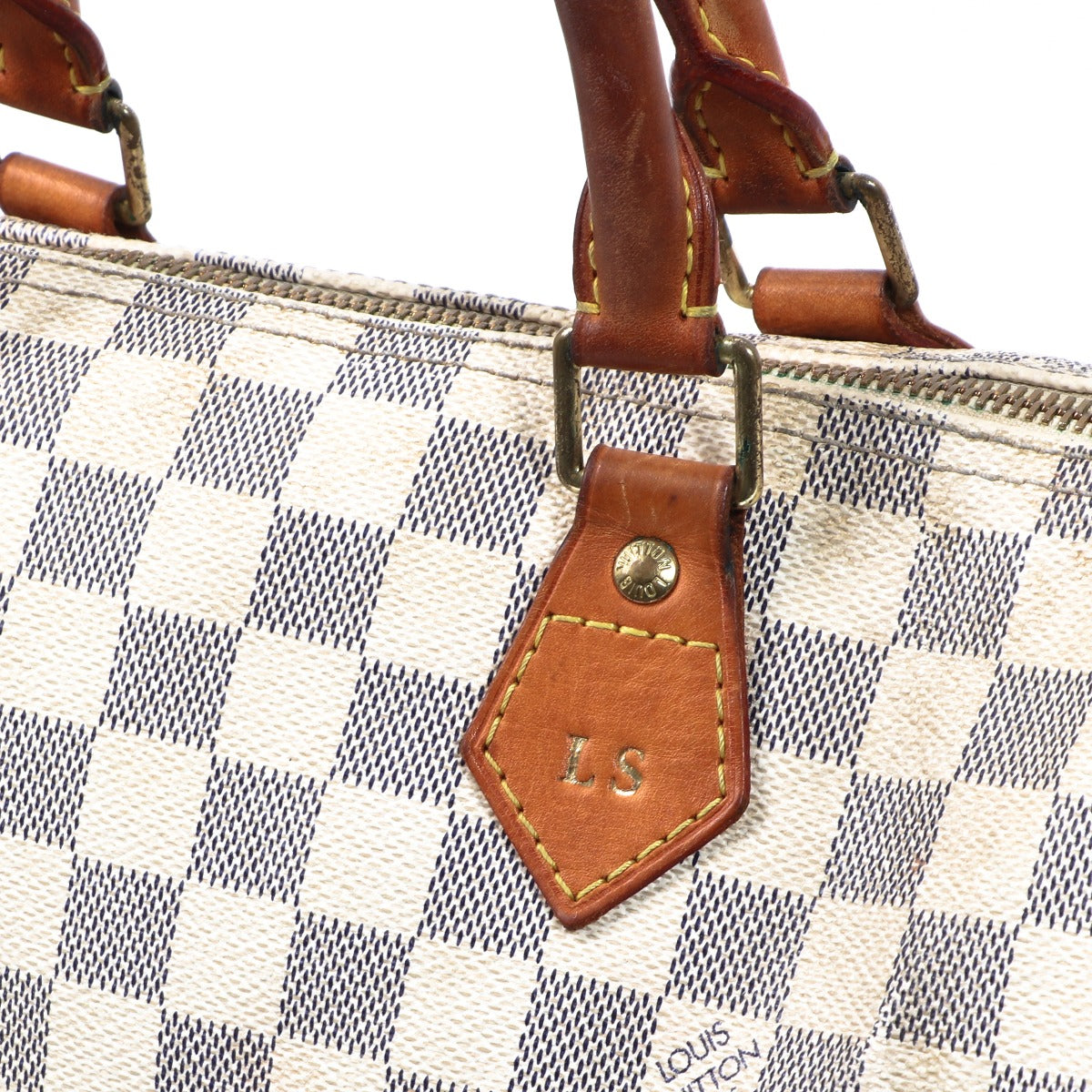 Buy an authentic second-hand Louis Vuitton Damier Azur Canvas Speedy 30 Top Handle Bag in very good condition at Labellov in Antwerp.