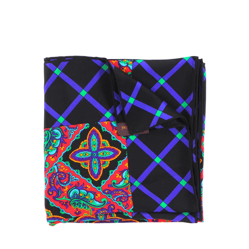 Buy an authentic Saint Laurent Carré Black Multicolor Silk Scarf in very good condition at Labellov in Antwerp.