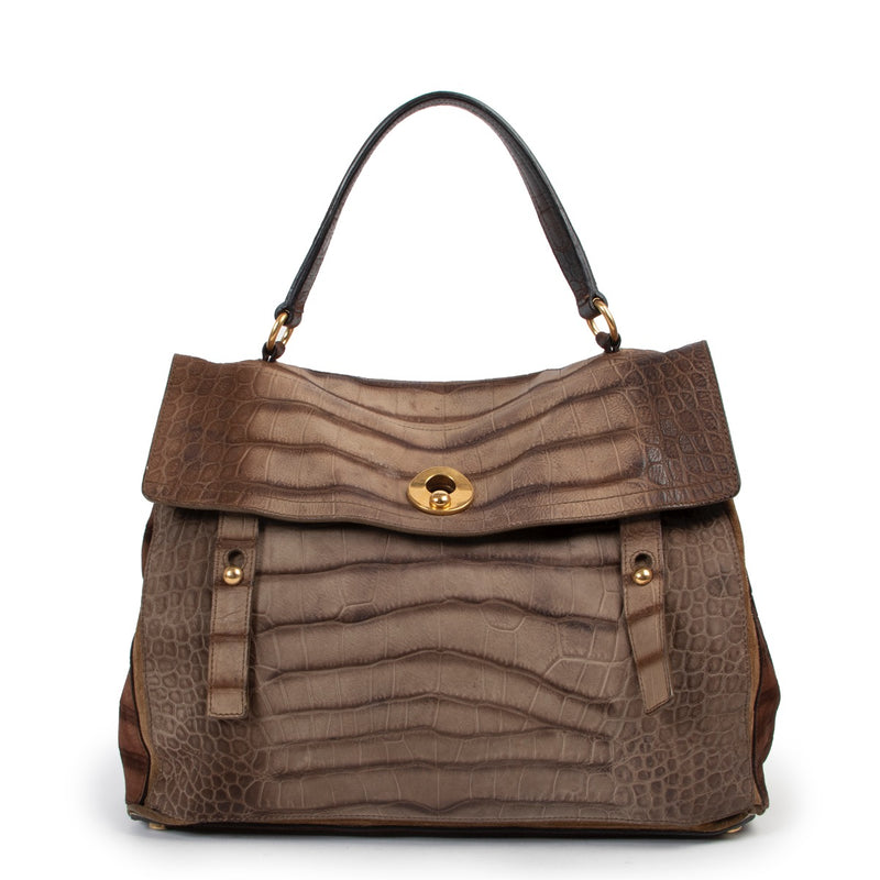 Shop safe online at Labellov in Antwerp this 100% authentic second hand Yves Saint Laurent Brown Croco Embossed Muse Two Top Handle