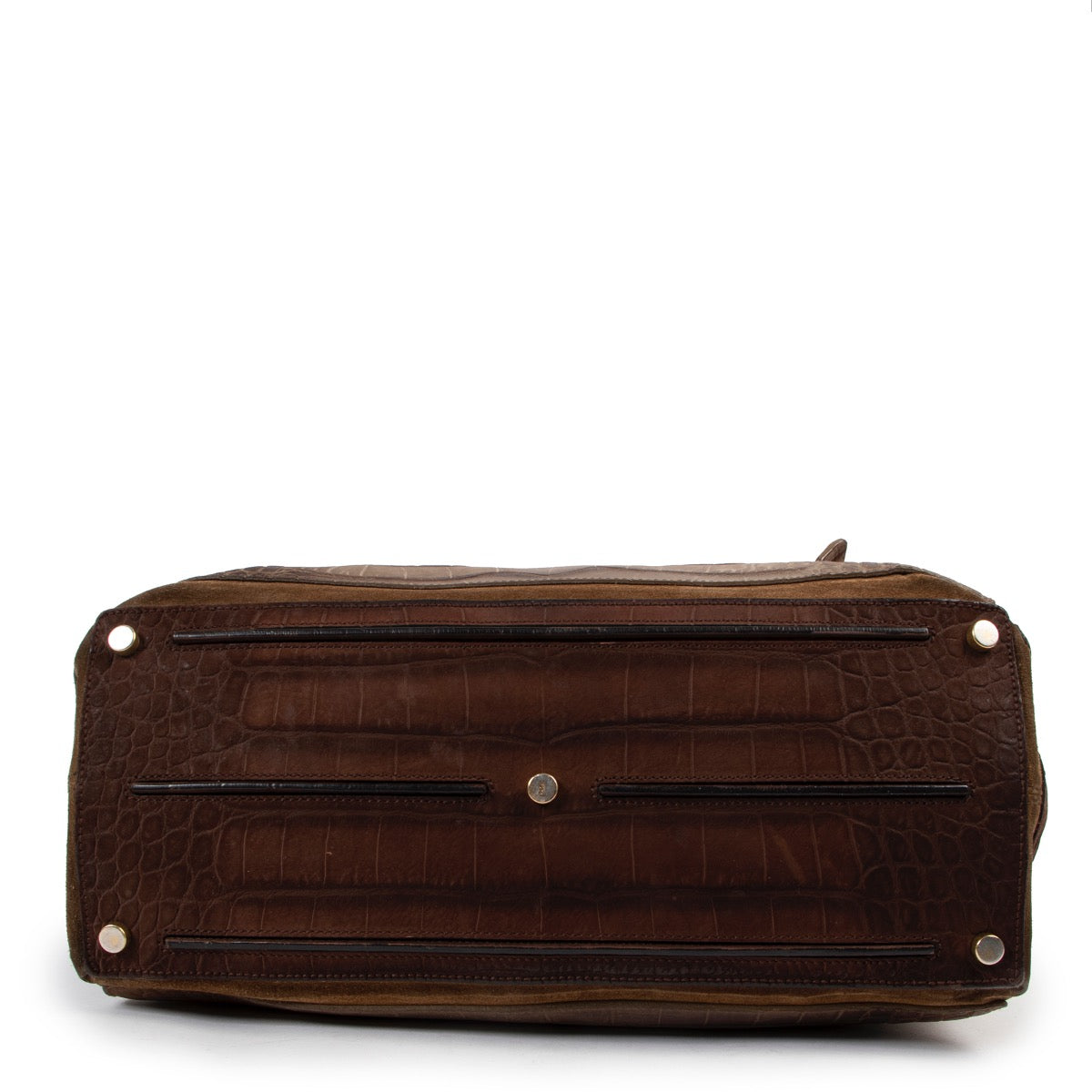 Shop safe online at Labellov in Antwerp this 100% authentic second hand Yves Saint Laurent Brown Croco Embossed Muse Two Top Handle
