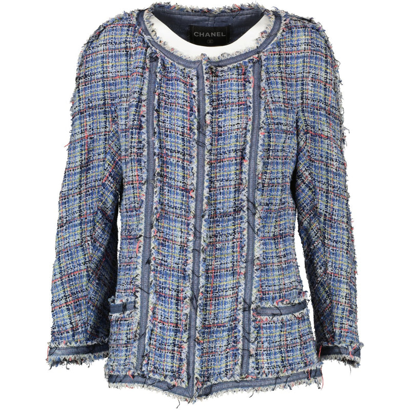 Shop authentic second hand vintage designer Chanel Spring 2009 Blue Tweed Zipper Jacket at Labellov