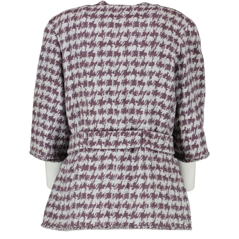 Chanel 12P Paars Tweed Houndstooth Getailleerd Jasje - Maat 40