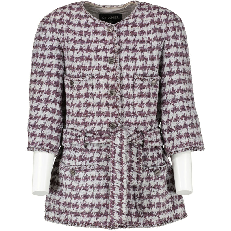 Chanel 12P Paars Tweed Houndstooth Getailleerd Jasje - Maat 40
