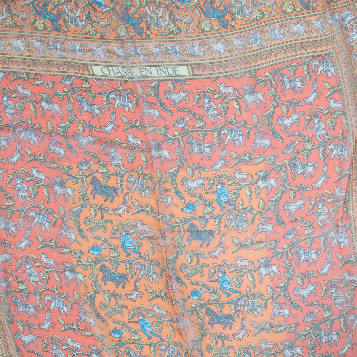 Shop authentic second hand Hermès Orange Chasse En Inde Silk Chiffon 140 Scarf at Labellov
