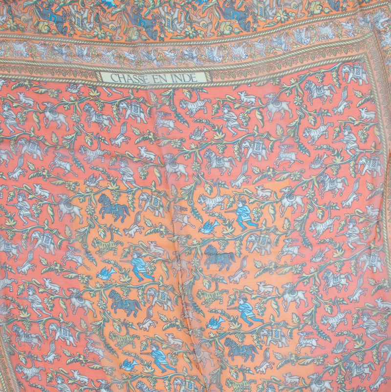 Shop authentic second hand Hermès Orange Chasse En Inde Silk Chiffon 140 Scarf at Labellov