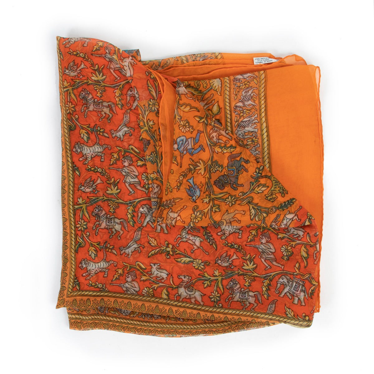 Shop authentic second hand Hermès Orange Chasse En Inde Silk Chiffon 140 Scarf at Labellov