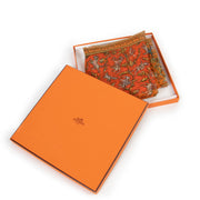 Shop authentic second hand Hermès Orange Chasse En Inde Silk Chiffon 140 Scarf at Labellov