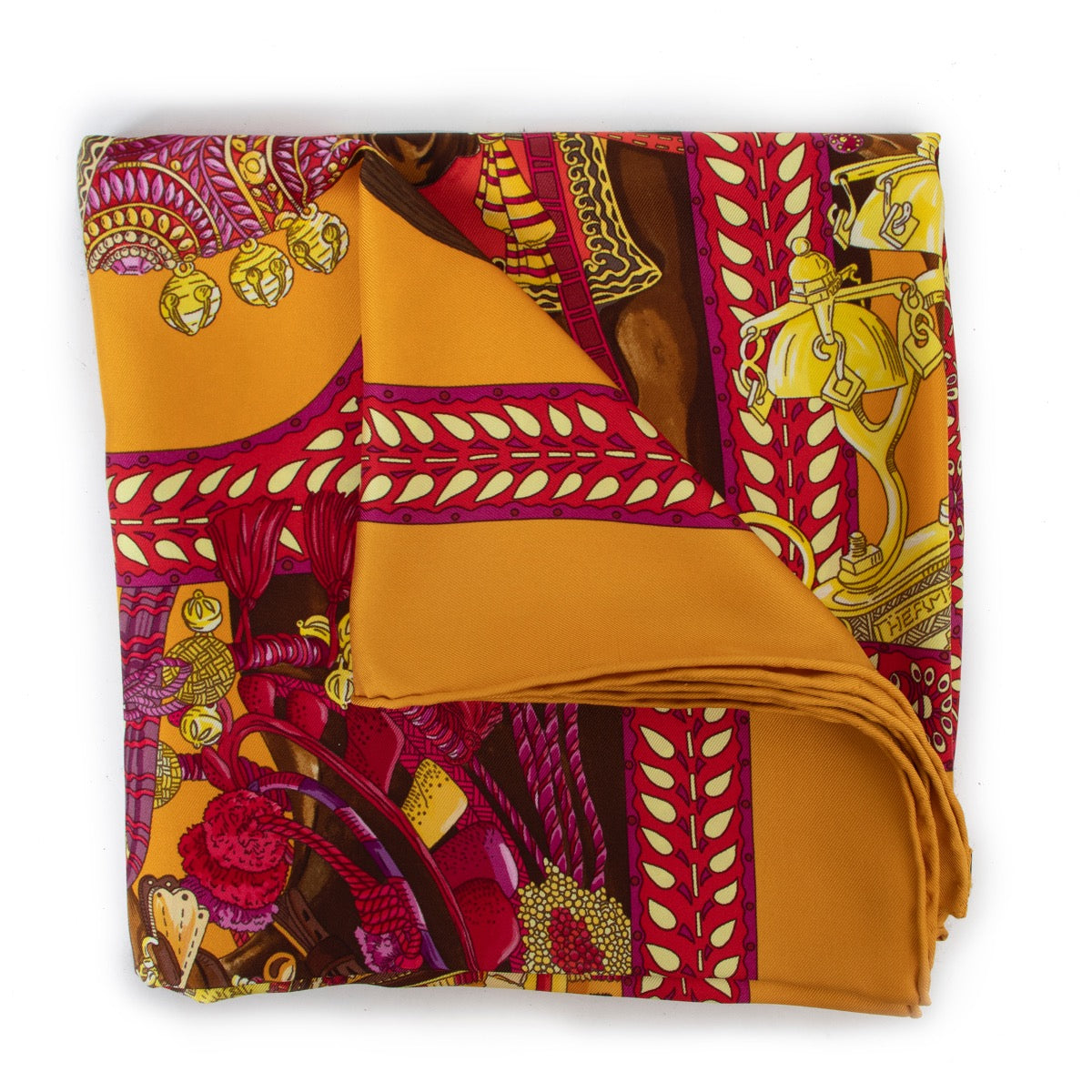 Shop safe online at Labellov in Antwerp this 100% authentic second hand Hermès Multicolor Silk La Danse Du Cheval Marawi Scarf