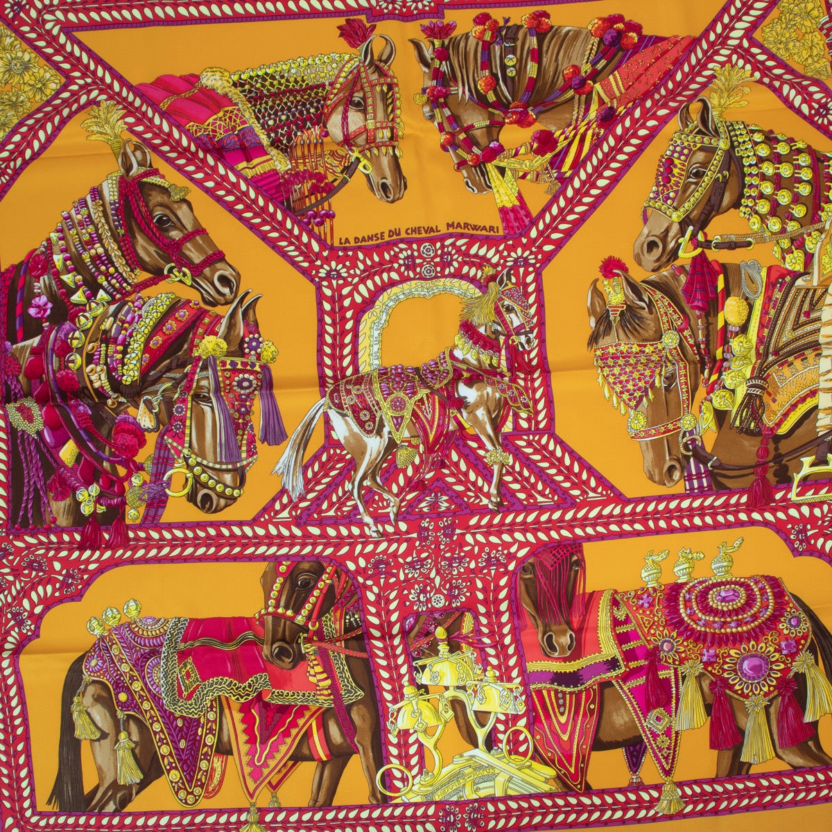 Shop safe online at Labellov in Antwerp this 100% authentic second hand Hermès Multicolor Silk La Danse Du Cheval Marawi Scarf