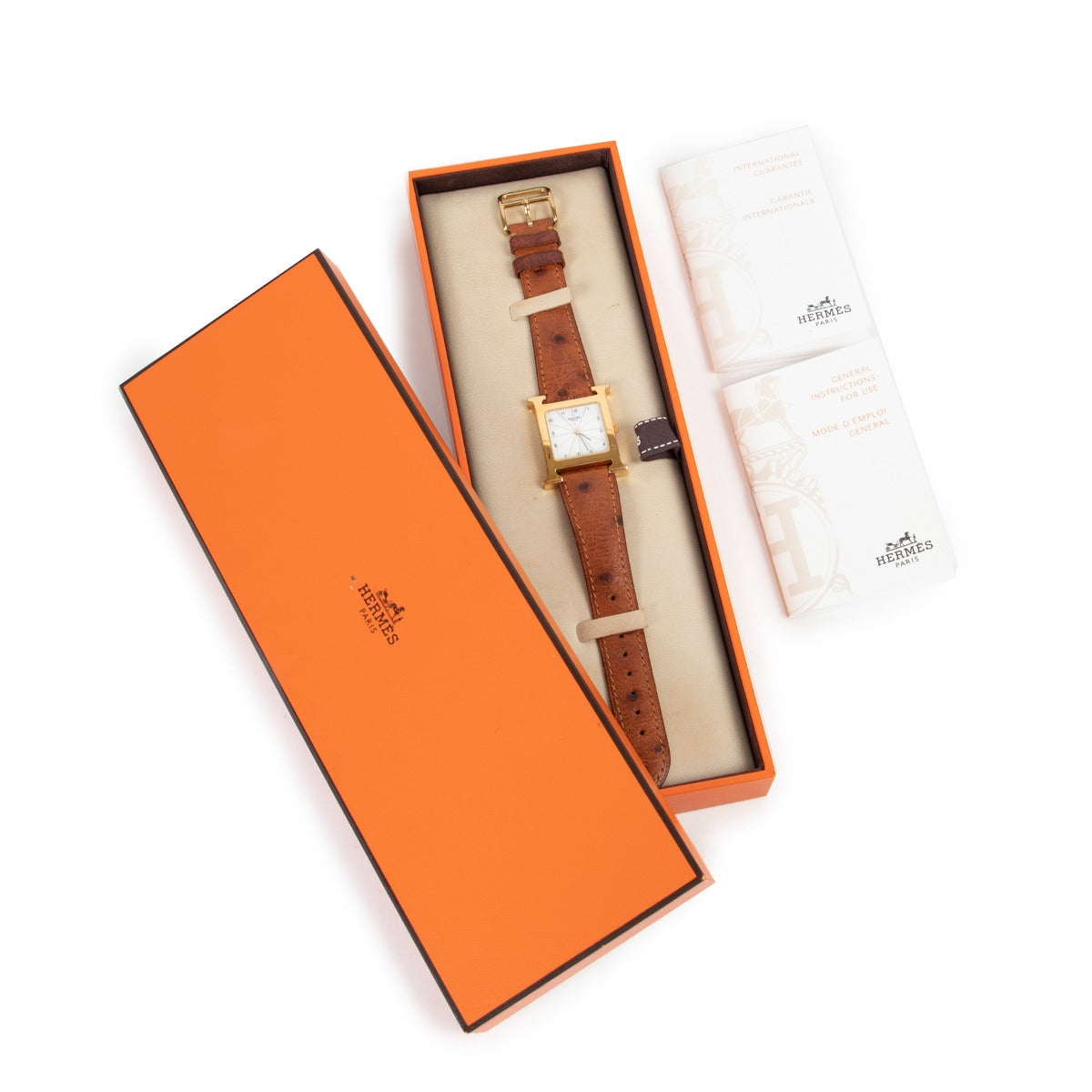 Shop authentic second hand luxury watch Hermès Heure H Medium Ostrich Strap Gold-plated Watch at Labellov