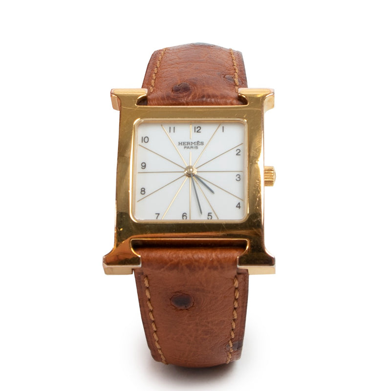 Shop authentic second hand luxury watch Hermès Heure H Medium Ostrich Strap Gold-plated Watch at Labellov