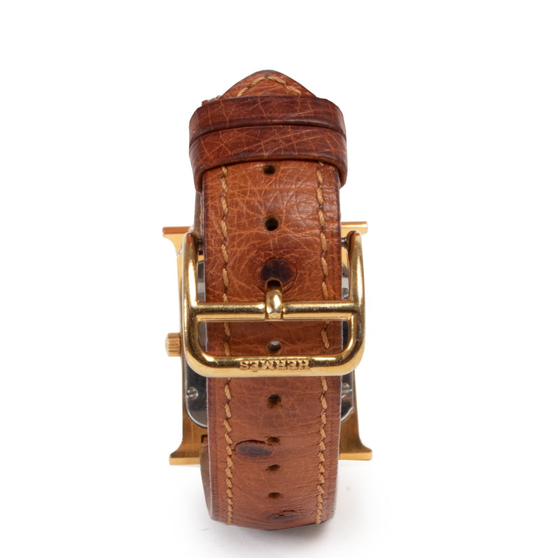 Shop authentic second hand luxury watch Hermès Heure H Medium Ostrich Strap Gold-plated Watch at Labellov