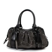 Buy an authentic second hand Burberry Black Leather Prorsum Studded Knight Satchel Top Handle in very good condition at Labellov