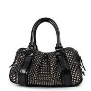 Buy an authentic second hand Burberry Black Leather Prorsum Studded Knight Satchel Top Handle in very good condition at Labellov