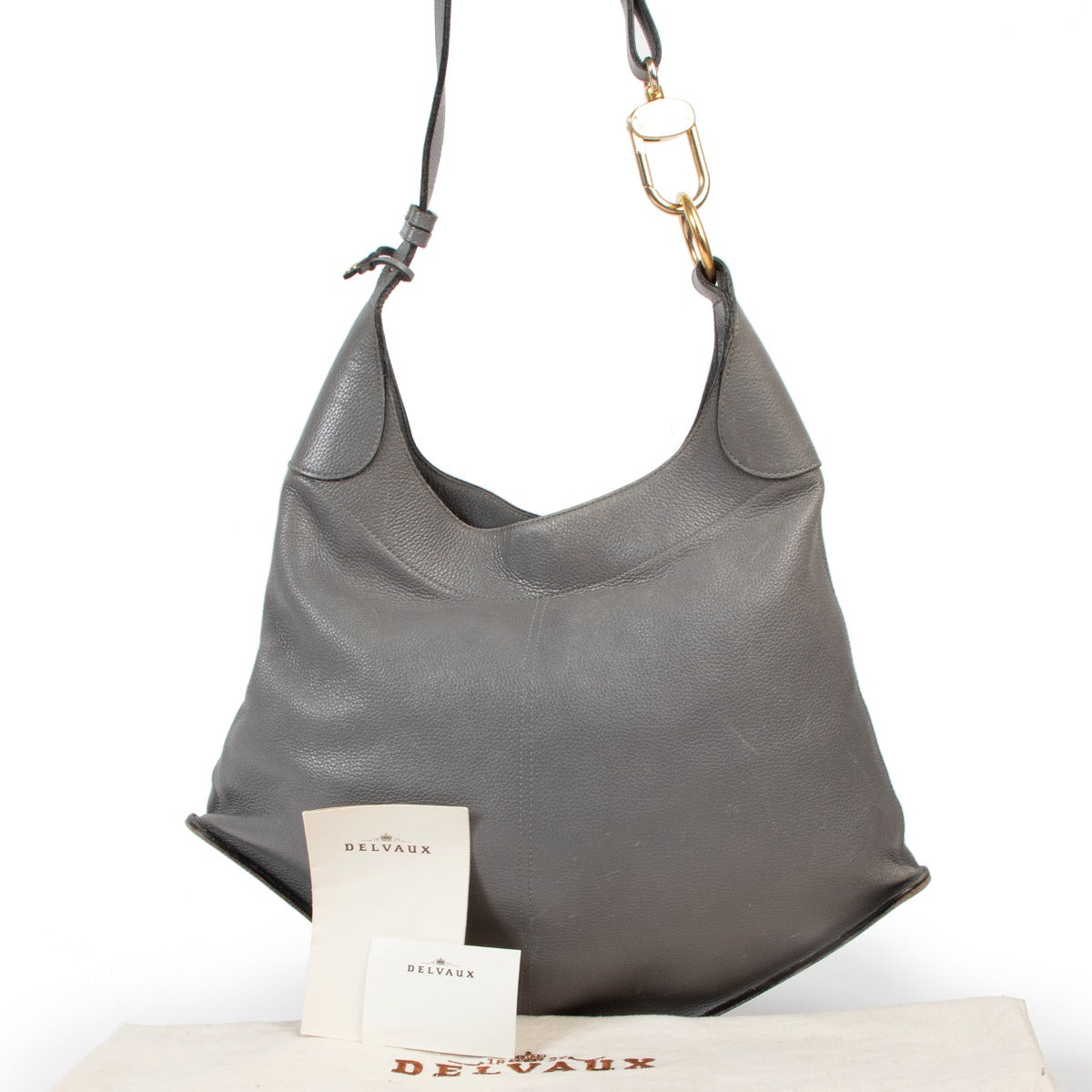Buy an authentic second hand Delvaux Niagara Grey Leather Satan Shoulder Bag in pre-loved condition at Labellov