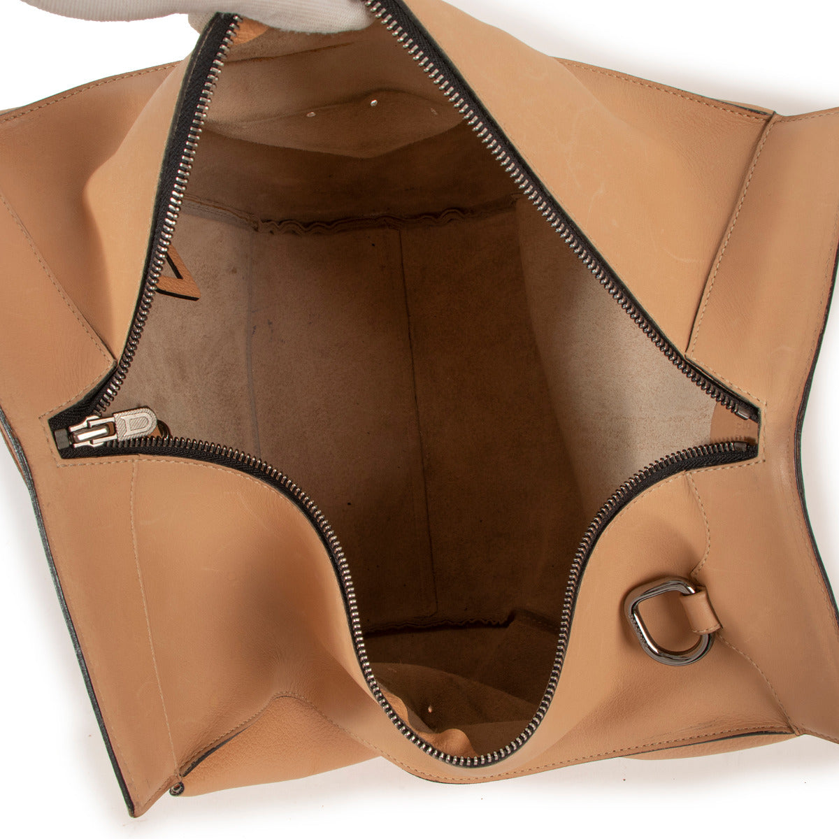 Sac porté épaule Delvaux Deux Nude en cuir plissé