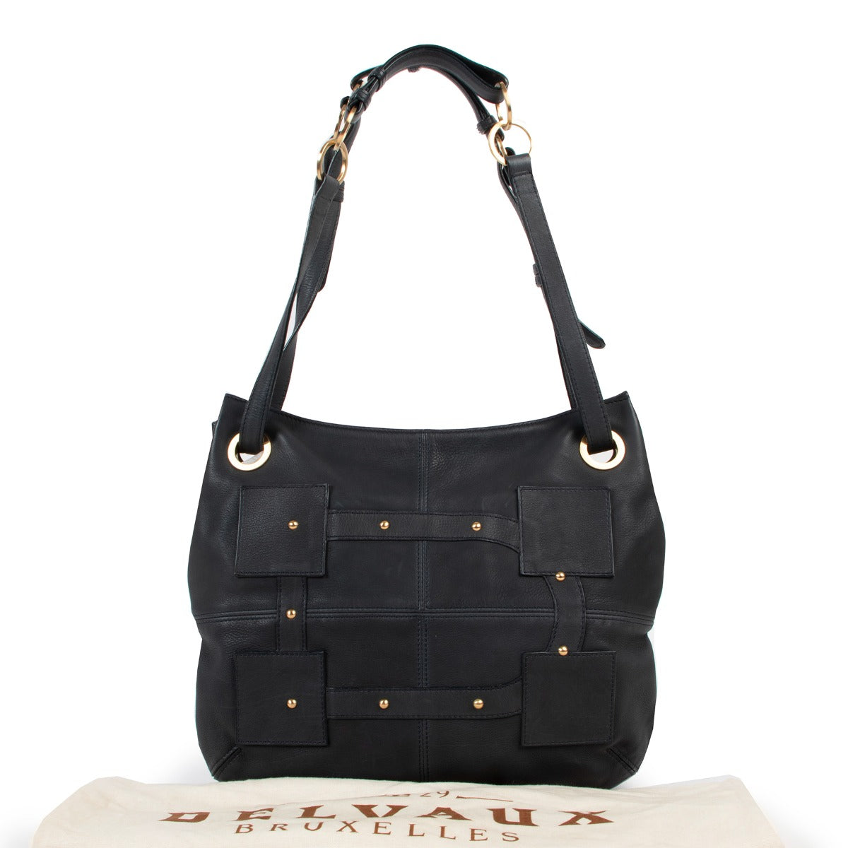 Delvaux Petrol Stud Leather Shoulder Bag