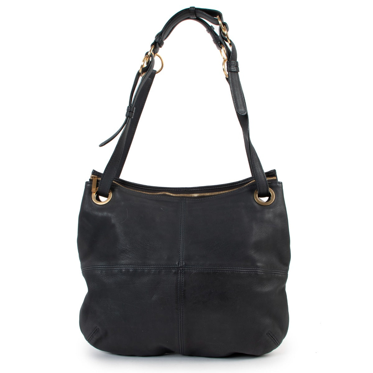 Delvaux Petrol Stud Leather Shoulder Bag