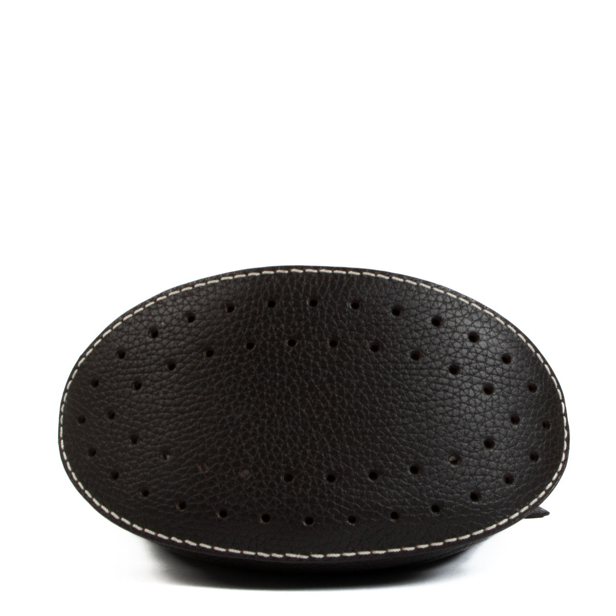 Shop safe online at Labellov in Antwerp, Brussels and Knokke this 100% authentic second hand Delvaux Ebene Taurillon Soft Pin Mini Bucket Surpiqué