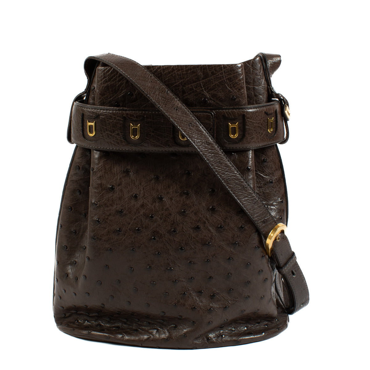 Delvaux Brown Ostrich Calicot Crossbody Bag