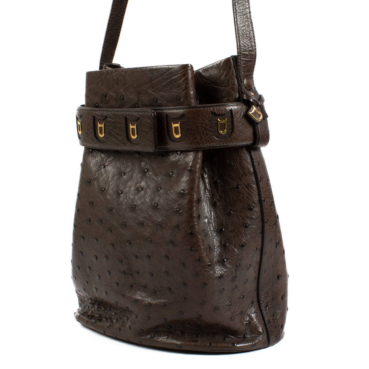 Sac bandoulière Delvaux Calicot en autruche marron