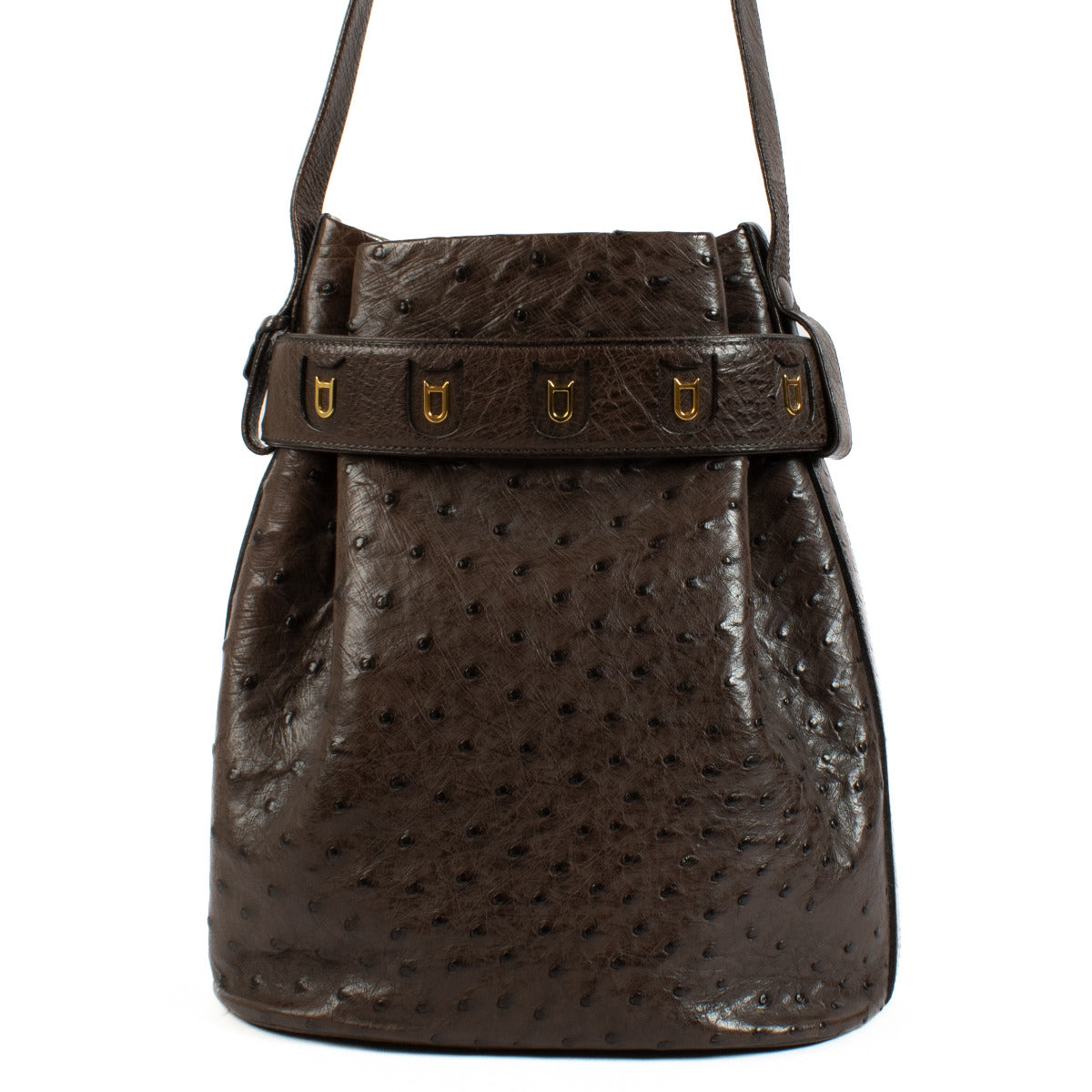 Sac bandoulière Delvaux Calicot en autruche marron