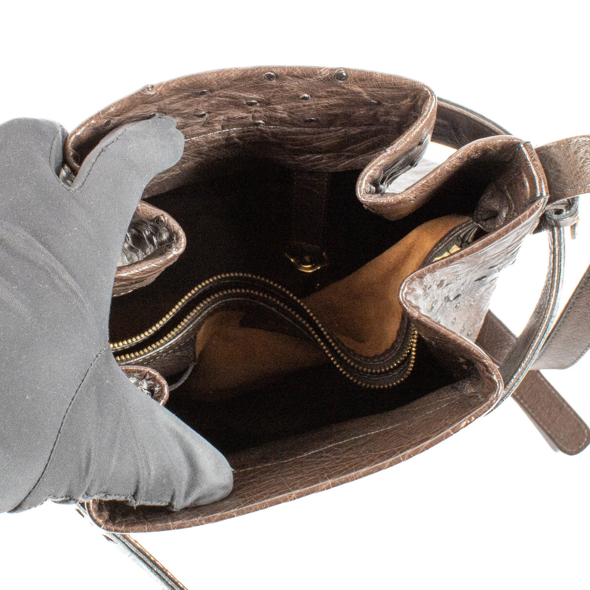 Sac bandoulière Delvaux Calicot en autruche marron