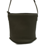 Shop safe online at Labellov in Antwerp, Brussels and Knokke this 100% authentic second hand Delvaux Kaki Taurillon Soft Pin Mini Bucket Surpiqué