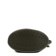 Shop safe online at Labellov in Antwerp, Brussels and Knokke this 100% authentic second hand Delvaux Kaki Taurillon Soft Pin Mini Bucket Surpiqué