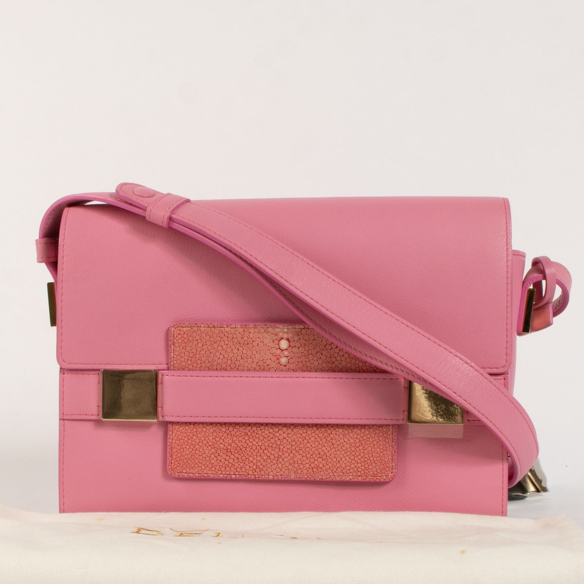 *niet online* Delvaux Flamingo Leather Galuchat Madame Crossbody Bag