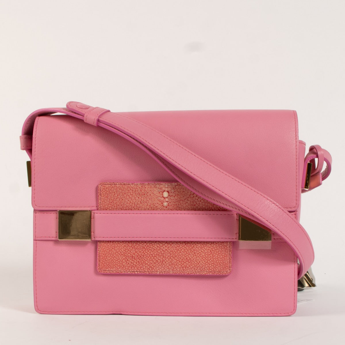 *niet online* Delvaux Flamingo Leather Galuchat Madame Crossbody Bag