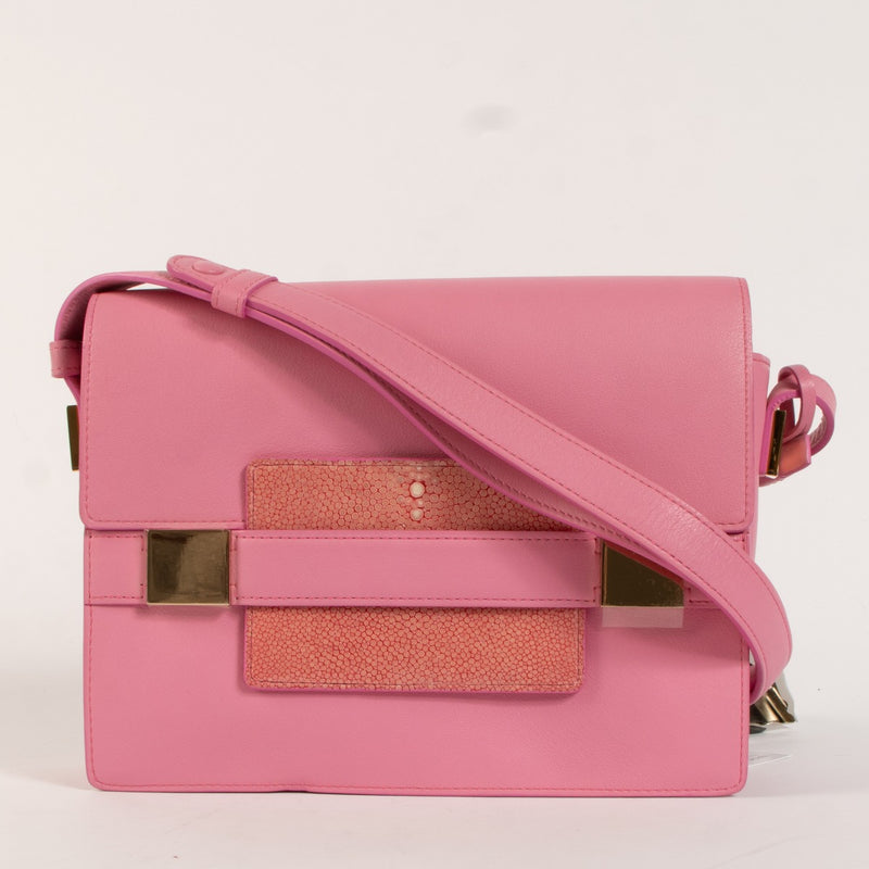 *niet online* Delvaux Flamingo Leather Galuchat Madame Crossbody Bag
