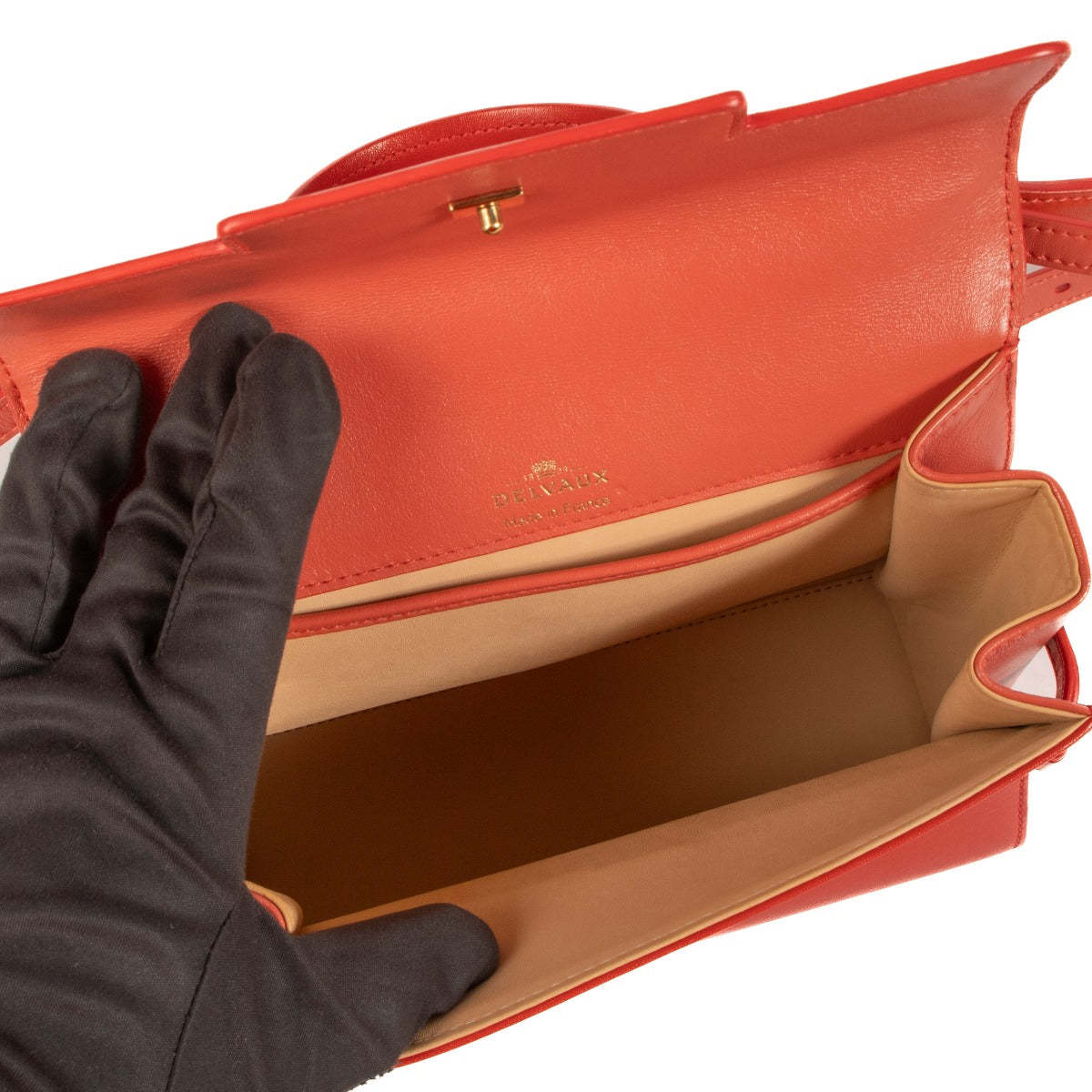 Sac Delvaux Tempête PM en cuir de veau soyeux bicolore rouge