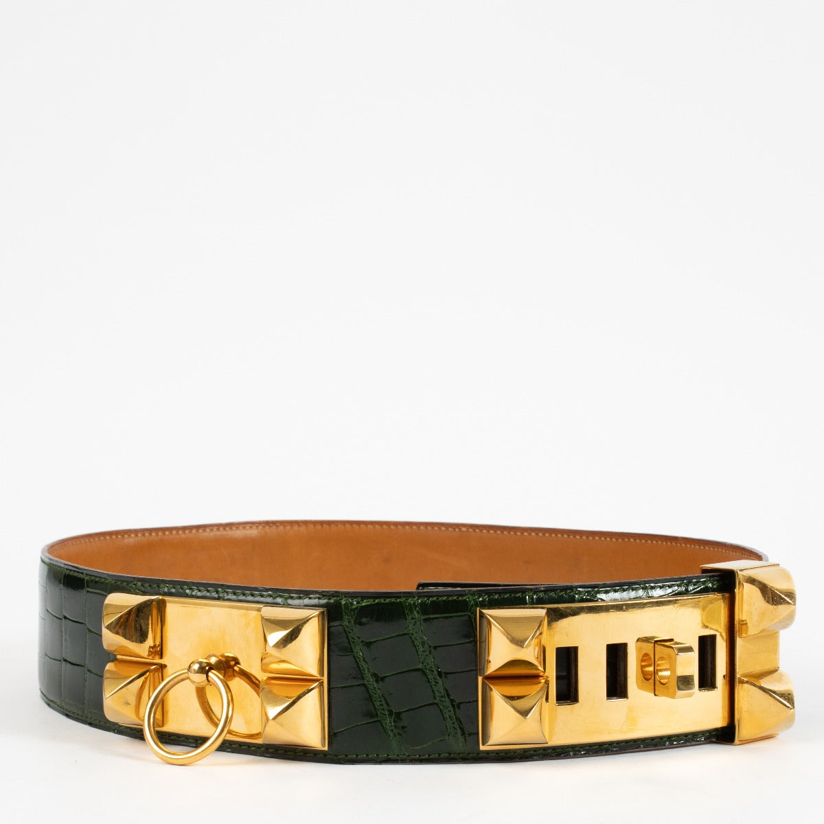 shop 100% authentic second hand Hermès Green Shiny Alligator Collier De Chien Belt - Size 75 on Labellov.com