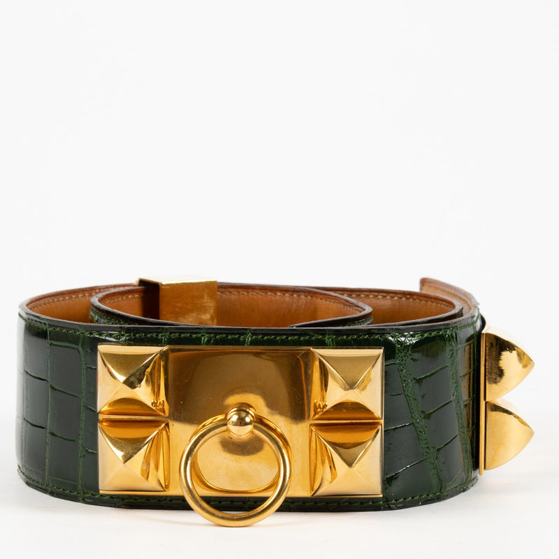 shop 100% authentic second hand Hermès Green Shiny Alligator Collier De Chien Belt - Size 75 on Labellov.com