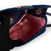 Shop safe online at Labellov in Antwerp this 100% authentic second hand Gucci Mini Blue Velvet Marmont Crossbody Bag