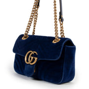Shop safe online at Labellov in Antwerp this 100% authentic second hand Gucci Mini Blue Velvet Marmont Crossbody Bag