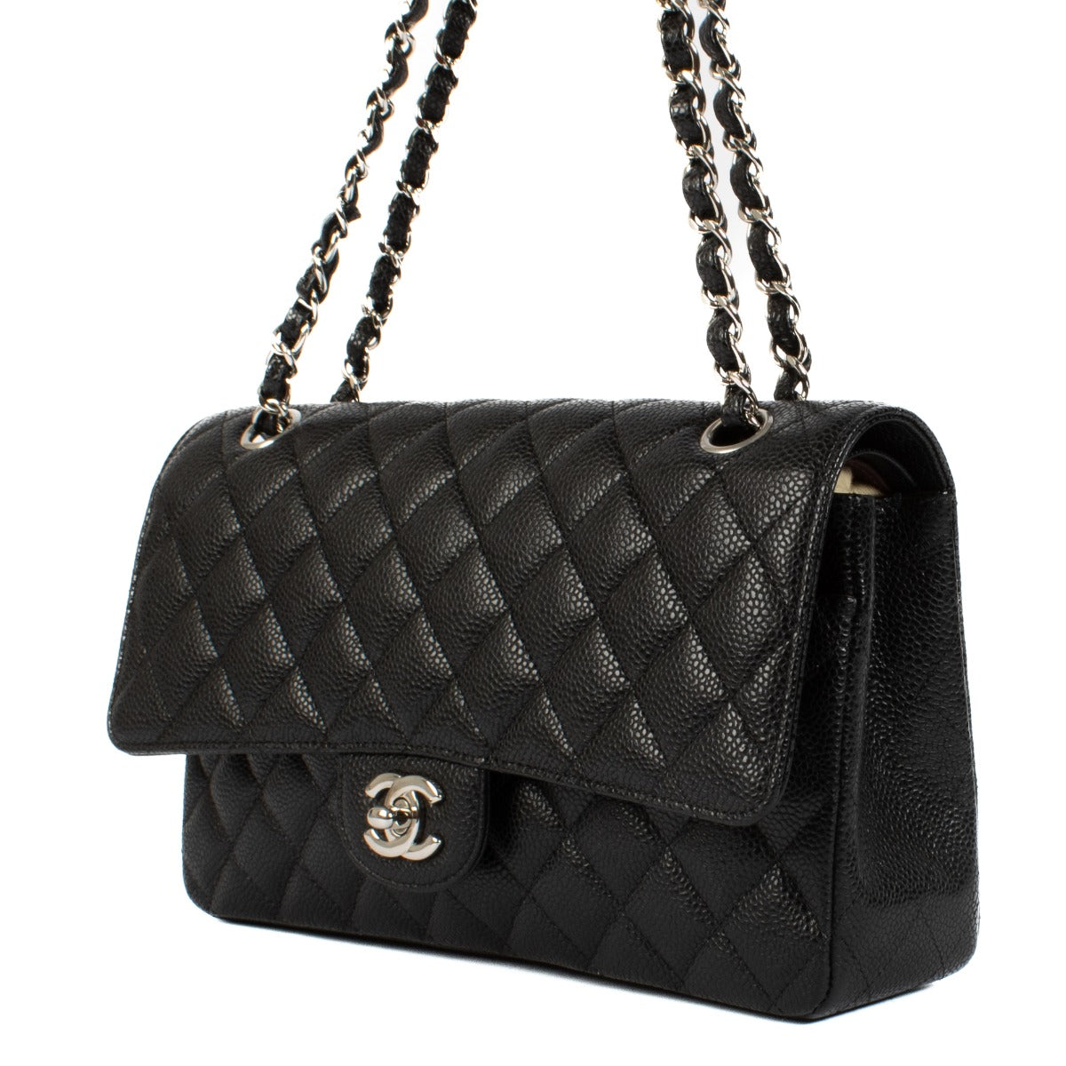 Shop safe online at Labellov in Antwerp, Brussels and Knokke this 100% authentic second hand Chanel Black Caviar Medium Classic Flap Bag