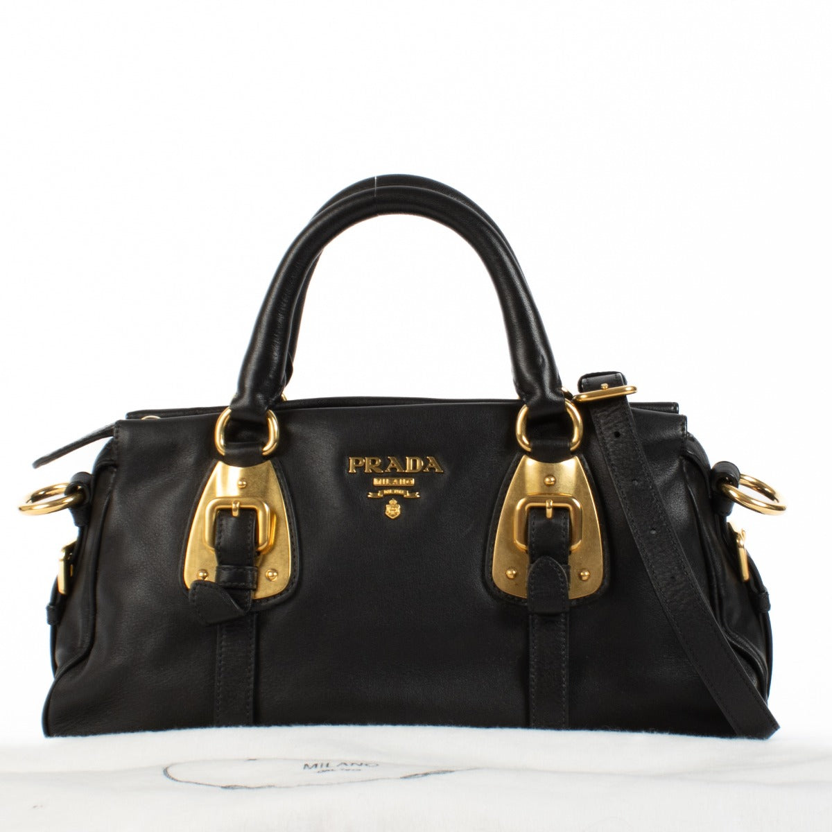 Shop 100% authentic Prada Black Soft Calf Leather Bauletto Top Handle at Labellov.com.