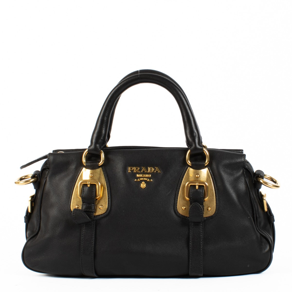 Shop 100% authentic Prada Black Soft Calf Leather Bauletto Top Handle at Labellov.com.